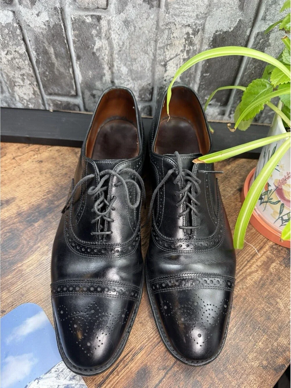 Vintage Allen Edmonds Bench Welt Black Cap Toe Medallion Oxford Dress Shoes Men
